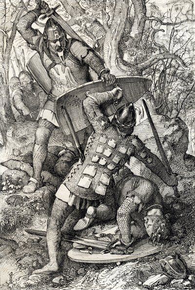 La morte di Ernesto II di Svevia (1010-1030) in una battaglia contro il vescovo di Costanza, Germania da Peter Johann Nepomuck Geiger