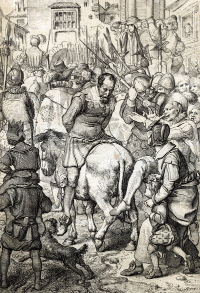Il falso Sebastiano: dopo la morte del re Sebastiano del Portogallo, le cui spoglie non furono trovate, diverse persone finsero di essere il re riapparso per guidare il suo popolo, uno di loro fermato a Napoli camminava per strada sotto lo sguardo degli ab da Peter Johann Nepomuck Geiger