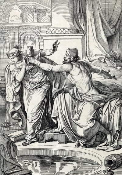 La principessa gepida Rosamunda (morta nel 572) e il suo amante, assassino del marito re Alboino, si avvelenano con la stessa coppa di veleno, 572 da Peter Johann Nepomuck Geiger
