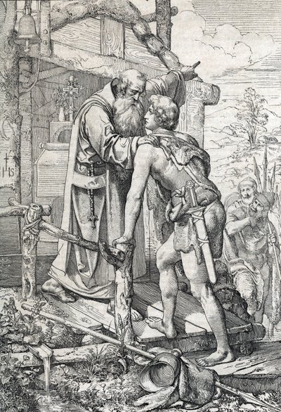 Il giovane Odoacre riceve la benedizione di Severino, Apostolo del Norico, ca. 470 da Peter Johann Nepomuck Geiger