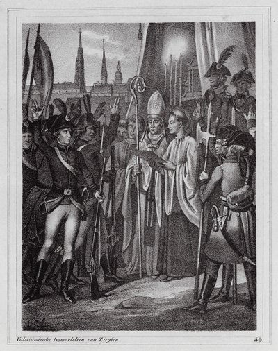 Soldati austriaci in partenza per combattere i francesi, Vienna da Peter Johann Nepomuk Geiger