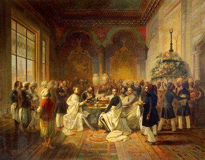 Pranzo offerto a Smirne da Halim Pasha, illustrazione da Il viaggio di Massimiliano d