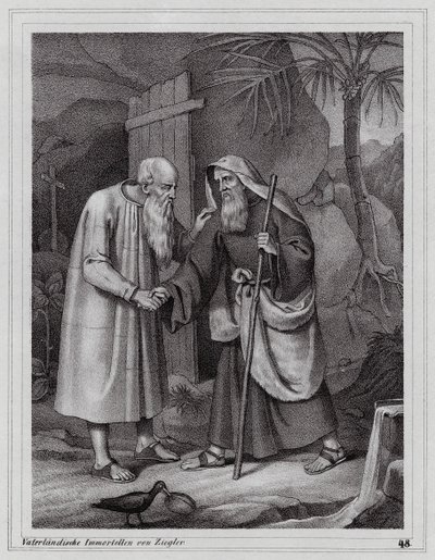 San Paolo di Tebe, eremita cristiano (incisione) da Peter Johann Nepomuk Geiger