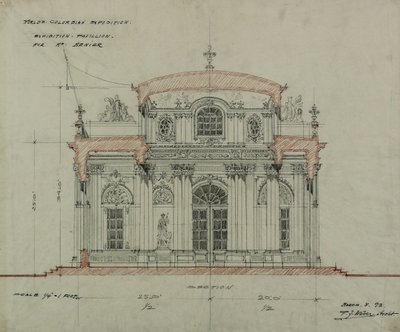 Padiglione del Cioccolato-Menier, Esposizione Universale Colombiana, Chicago, Illinois, schizzo di sezione da Peter Joseph Weber