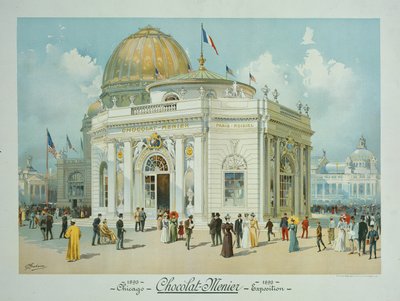 Padiglione del cioccolato-Menier, Esposizione Colombiana Mondiale, Chicago, Illinois, vista prospettica da Peter Joseph Weber