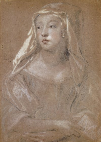 Ritratto di una giovane donna, tradizionalmente identificata come Sarah Jennings, Duchessa di Marlborough, mezzo busto, con un libro, le mani incrociate in grembo, il copricapo drappeggiato sulle spalle, 1667 da Peter Lely