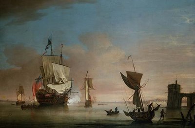 Il cannone del mattino, nave da guerra a due ponti con altre navi da Peter Monamy
