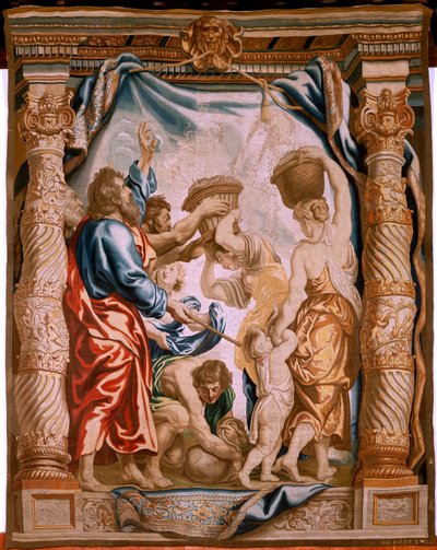 Arazzo fiammingo. La caduta della manna nel deserto (La caída del maná en el desierto). Serie Il trionfo dell