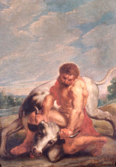 Ercole lotta con Acheloo in forma di toro da Peter Paul (after) Rubens