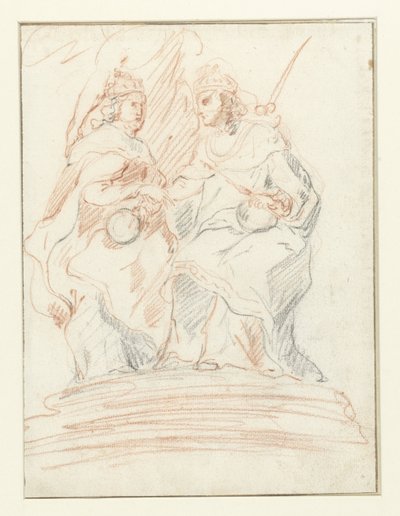 Re e regina su un trono, dietro di loro Fama e Cristo e Maria da Peter Paul Rubens (possibly)