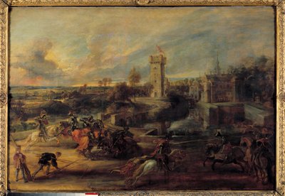 Un torneo vicino alle fosse del Castello di Steen (Medioevo). Dipinto fiammingo di Pierre Paul (Pierre-Paul) Rubens (o Peter Paul o Petrus Paulus) (1577-1640) da Peter Paul Rubens