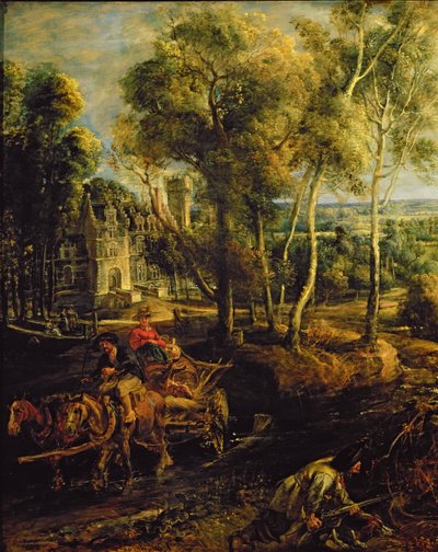 Paesaggio autunnale con vista su Het Steen al mattino presto (dettaglio) da Peter Paul Rubens