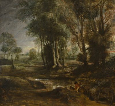Paesaggio serale con carro di legname, 1630-1640 da Peter Paul Rubens