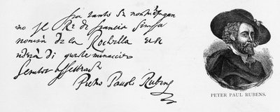 Scrittura e firma di Rubens da una lettera in italiano sulla sconfitta della marina inglese all