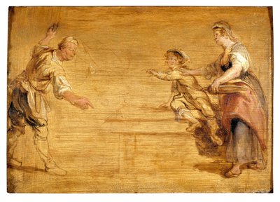 Cameriera, macellaio e ragazzo intorno a un tavolo da Peter Paul Rubens