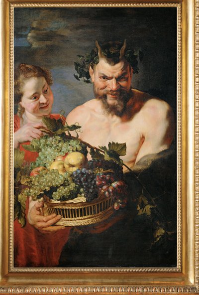 Menade e satiro con cesto di frutta (dipinto su tela) da Peter Paul Rubens
