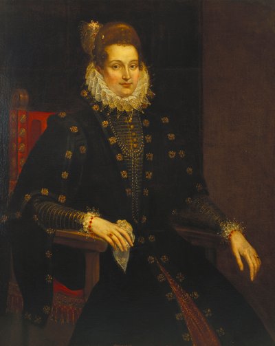 Ritratto di una signora seduta a tre quarti di lunghezza in un vestito nero con un colletto da Peter Paul Rubens