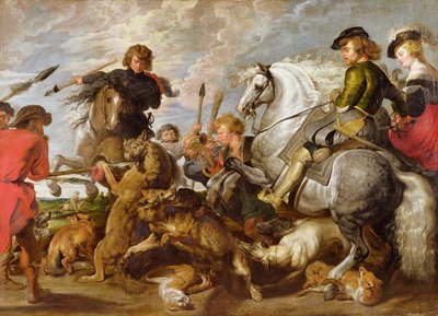 Rubens con la sua seconda moglie e il figlio in una caccia al lupo e alla volpe, dopo un originale di Rubens da Peter Paul Rubens