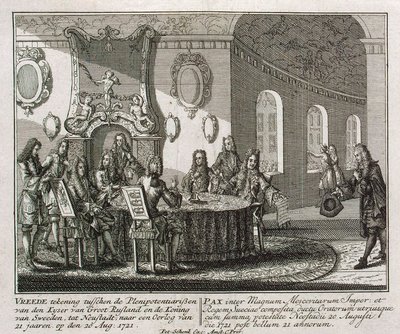 Conclusione del trattato di pace di Nystad il 20 agosto 1721 da Peter Schenk the Younger