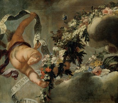 Putto con filo di fiori e striscione da Peter Strudel