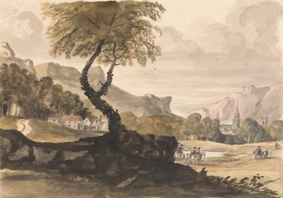 Scena collinare con villaggio e cavaliere da Peter Tillemans