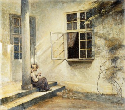 Una Ragazza Seduta su un Portico, Liselund da Peter Vilhelm Ilsted