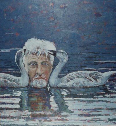 Conrad Lorenz con i goslings, 2000 (olio su tela) da Peter Wilson