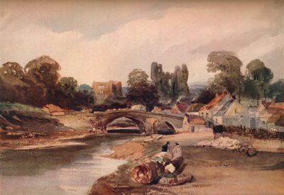Un villaggio su un fiume, con ponte e rovine, c1824 da Peter de Wint