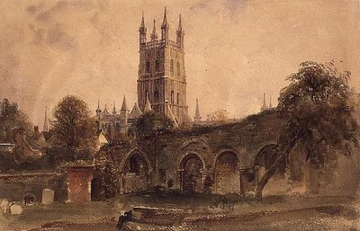 Cattedrale di Gloucester con le rovine della chiesa di Santa Caterina da Peter de Wint