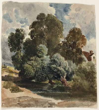 Boschetto di alberi (recto), Schizzo della chiesa di Aderley (verso) da Peter de Wint