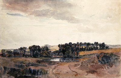 Paesaggio con alberi e bestiame vicino a una pozza da Peter de Wint