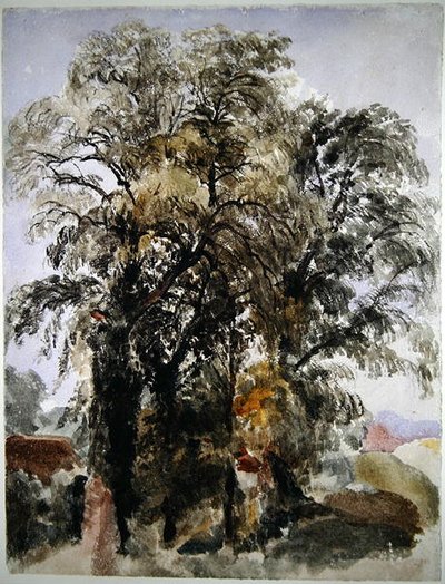 Alberi con edifici agricoli in lontananza da Peter de Wint