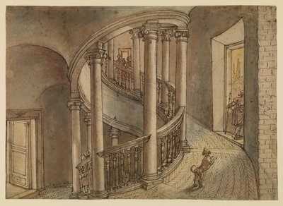 Scala del Belvedere, dalla Scala di Chiocciola di Bramante, nel Cortile di San Damaso, Vaticano da Peter van Lint