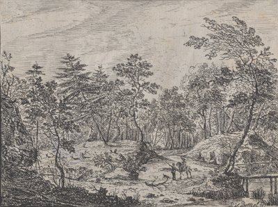 Paesaggio Forestale con un Cavaliere che Conversa con un Uomo al Centro, un Ponte Pedonale a Destra da Peter von Bemmel