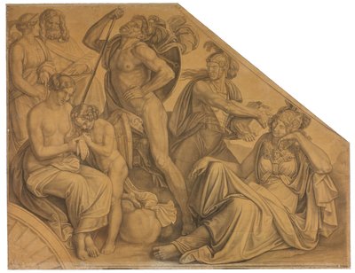 Aphrodite und Ares von Diomedes verwundet. Karton zu den Deckenbildern der Münchner Glyptothek da Peter von Cornelius