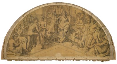 Die Aufnahme des Herakles in den Olymp, Bogenfeld. Karton zu den Deckenbildern der Münchner Glyptothek da Peter von Cornelius