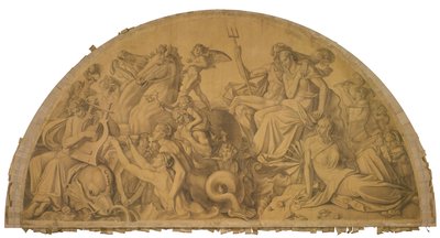 Die Wasserwelt lauscht dem Leierspiel des Arion, Bogenfeld. Karton zu den Deckenbildern der Münchner Glyptothek da Peter von Cornelius