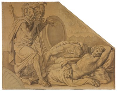 Nestor und Agamemnon wecken Diomedes. Karton zu den Deckenbildern der Münchner Glyptothek da Peter von Cornelius