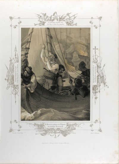 Constantine Kanaris distrugge con il fuoco tre navi turche a Tchesme dall