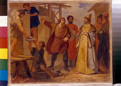 Il Gran Principe Vladimir II il Buio erige la Chiesa della Madre di Dio a Mosca da Petr Vasilievich Basin