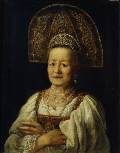 Ritratto di una Donna Mercante in Kokoshnik da Petro Semyonovich Drozhdin
