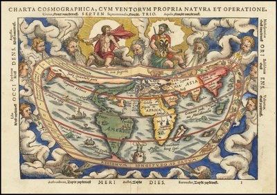 Mappa del mondo del 1553 - Charta Cosmographica, Cum Ventorum Propria Natura et Operatione da Petrus Apianus