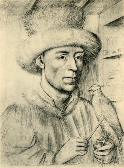 Ritratto di un uomo con un falco, c1447, 1943 da Petrus Christus