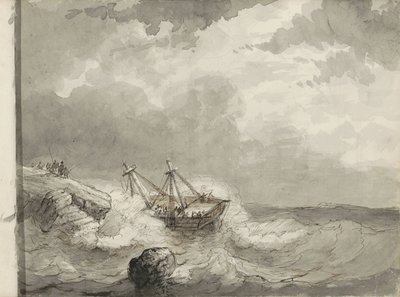 Naufragio su una costa rocciosa da Petrus Johannes Schotel (circle of)