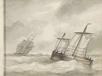 Navi a vela su un mare agitato da Petrus Johannes Schotel (circle of)