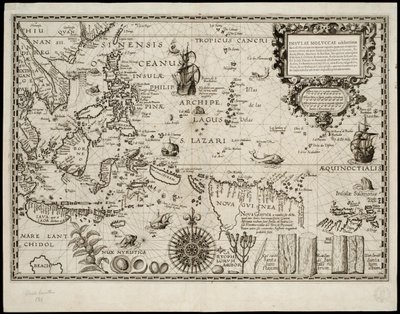 Insulae Moluccae celeberrimae sunt ob maximam aromatum copiam quam per totum terrarum orbem mittunt da Petrus Plancius