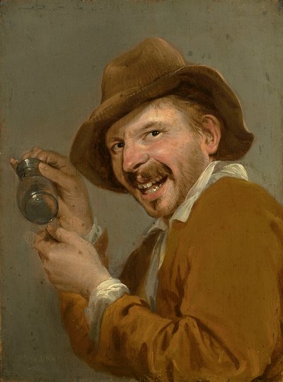 Gusto: Un Uomo che Ride con un Bicchiere Rovesciato. Dalla serie Personificazioni dei Cinque Sensi, c.1635-66 da Petrus Staverenus
