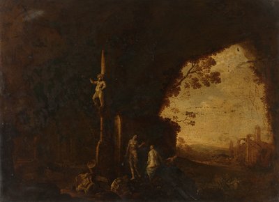 Ninfe in una grotta con rovine antiche da Petrus van Hattich