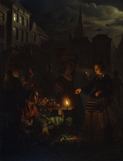 Scena di mercato di notte da Petrus van Schendel
