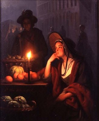 Bancarella del mercato di notte da Petrus van Schendel